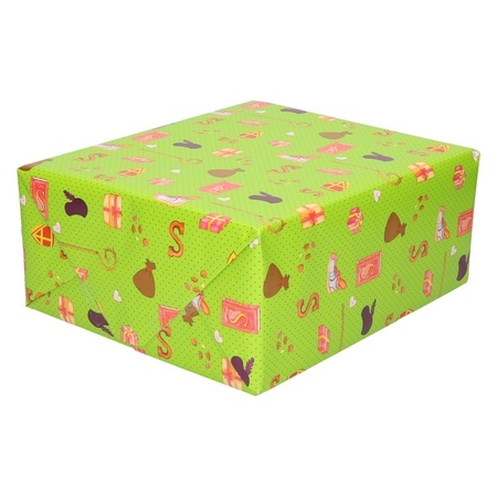 15x Saint Nicholas wrapping paper Green with decorations