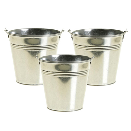 15x pieces zinc bucket/flower pot silver 9 cm