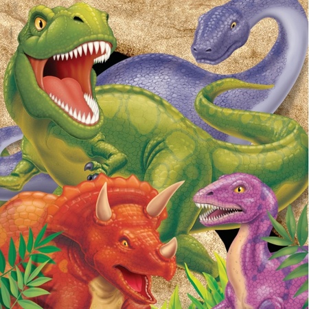 16x Dinosaurus dieren thema servetten 33 x 33 cm