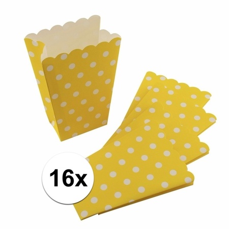 16x Gele wegwerp popcornbakjes met witte stippen