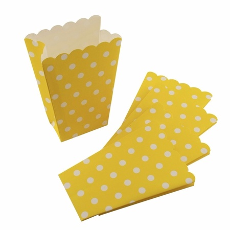 16x Gele wegwerp popcornbakjes met witte stippen