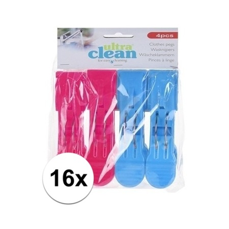 16x Roze en blauwe handdoek knijpers 13 cm