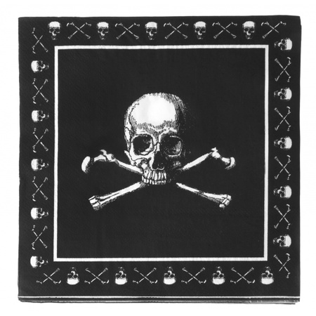 16x Zwarte piraten servetten met doodshoofd 33 x 33 cm 