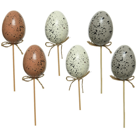 18x Plastic bird eggs/easter eggs on stick 36 cm