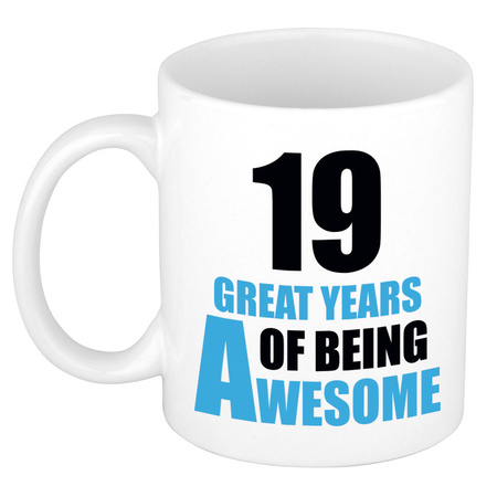 19 great years of being awesome - gift mug white and blue 300 ml