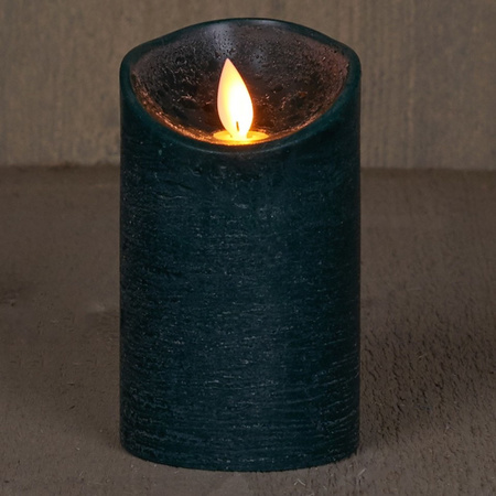 1x Antique green LED candle with moving flame 12,5 cm