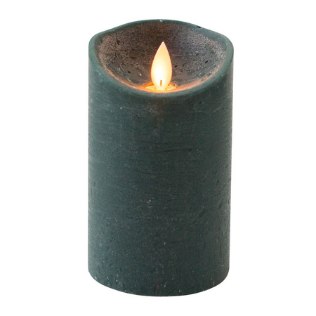 1x Antique green LED candle with moving flame 12,5 cm