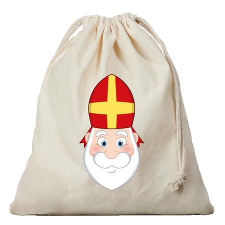 1x Cotton Sinterklaas gift bag with drawstring 25 x 30 cm