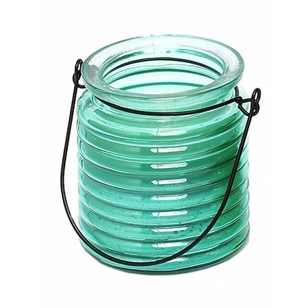 1x Citronella scented candles in blue curved glass 7.5 cm