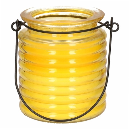 1x Citronella scented candles in yellow curved glass 7.5 cm