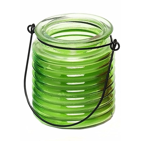 1x Citronella scented candles in green curved glass 7.5 cm