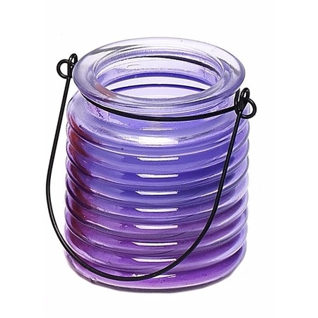 1x Citronella scented candles in purple curved glass 7.5 cm