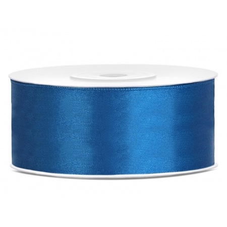 1x Hobby/decoration blue satin ribbon 1.5 cm/25 mm x 25 meters
