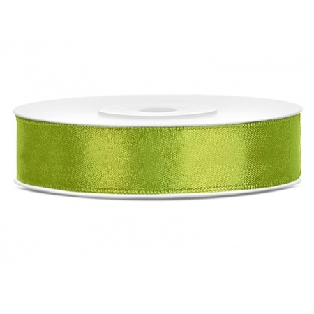 1x Hobby/decoration lime green satin ribbon 1.2 cm/12 mm x 25 meters