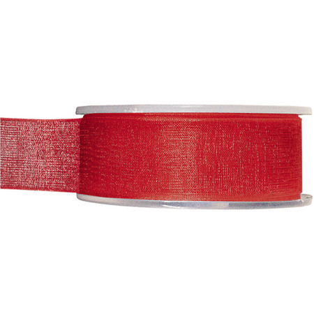 1x Hobby/decoration red organza ribbons 2,5 cm/25 mm x 20 meters