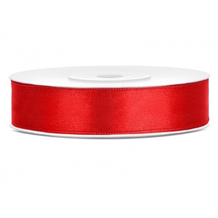 1x Hobby/decoration red satin ribbon 1.2 cm/12 mm x 25 meters