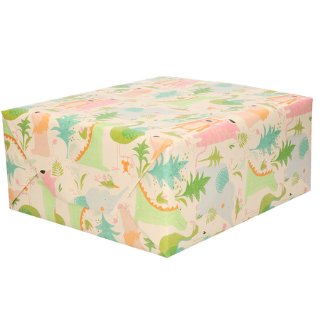 1x Wrapping paper colored jungle animals theme 70 cm on a roll