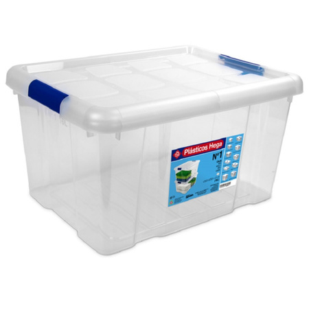 1x Opbergboxen/opbergdozen met deksel 16 liter kunststof transparant/blauw