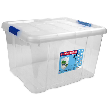 2x Opbergboxen/opbergdozen met deksel 25 en 35 liter kunststof transparant/blauw