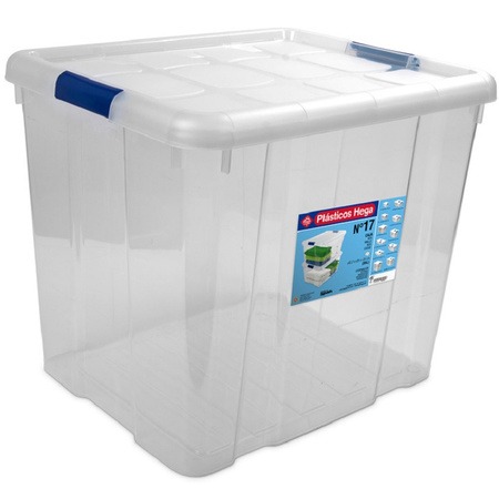 2x Opbergboxen/opbergdozen met deksel 25 en 35 liter kunststof transparant/blauw