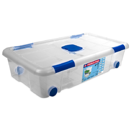 4x Storage boxes 30 and 31 liters with wheels plastic transparent/blue