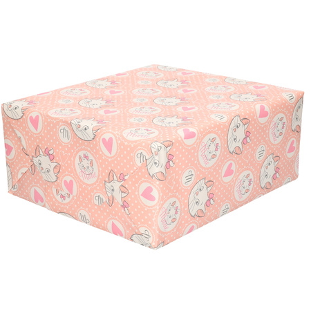 1x Rolls wrapping/gift paper Disney Aristocats Marie with hearts 200 x 70 cm pink