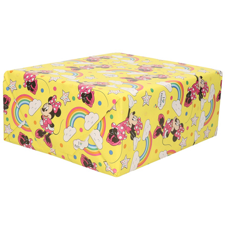 1x Rollen inpakpapier/cadeaupapier Disney Minnie Mouse met regenbogen 200 x 70 cm geel