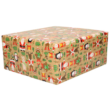 1x Roll Christmas wrapping paper brown 2,5 x 0,7 meter