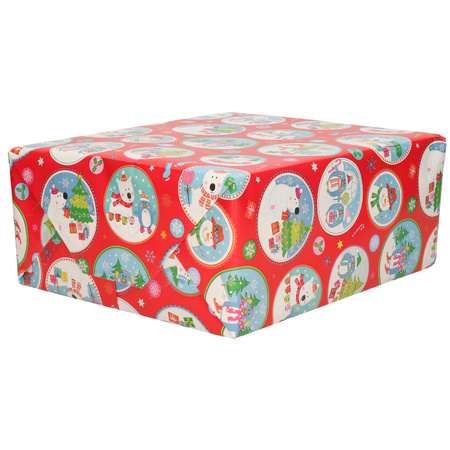 1x Roll Christmas wrapping paper red 2,5 x 0,7 meter
