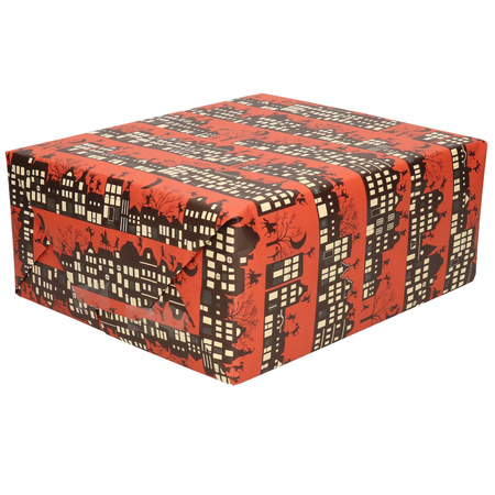 1x Roll Saint Nicholas wrapping paper dark red 2,5 x 0,7 meter