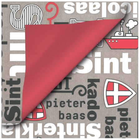 1x Rollen Sinterklaas inpakpapier/cadeaupapier taupe/rood 2,5 x 0,7 meter