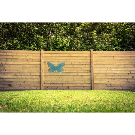 1x Tuindecoratie vlinder van metaal turquoise/goud 31 cm