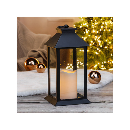 1x Zwarte LED licht lantaarns met kaars 33 cm