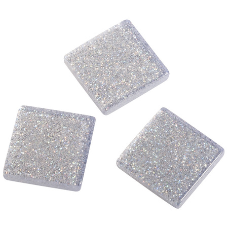 205x stuks Acryl glitter mozaiek steentjes zilver 1 x 1 cm