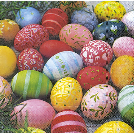 Servettenhouder met Pasen servetten met gekleurde eieren