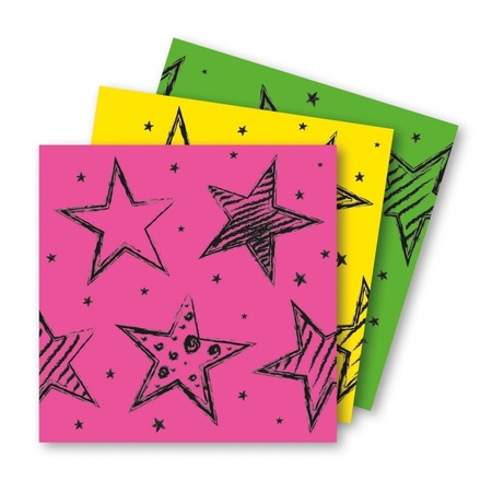 20x Neon kleuren party theme napkins 33 x 33 cm paper