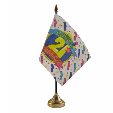 21st birthday table flag 10 x 15 cm with base