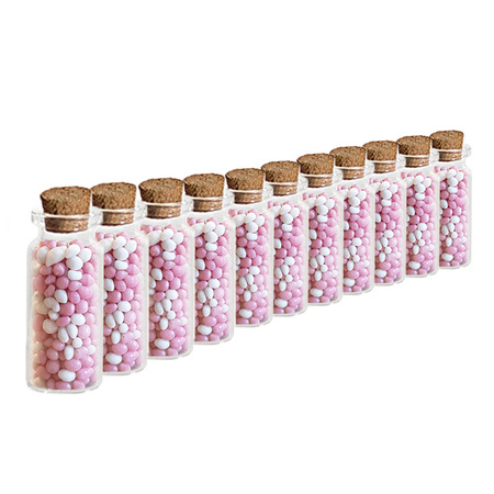 24x Babyshower present transparant glass bottles with cork top 10 ml