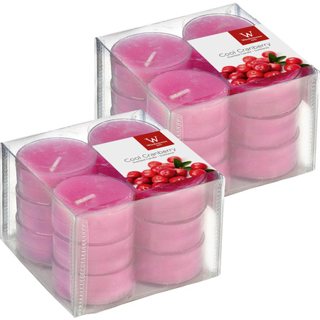 24x Scented tealights candles cranberry/pink 4 hours