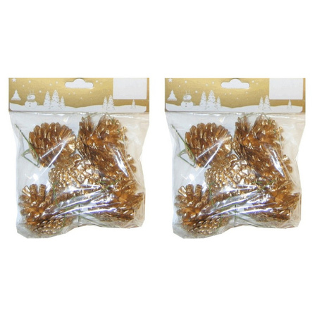 24x Gold decoration pine cones on wire 3,5 cm