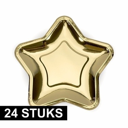 24x Gouden kartonnen bordjes ster vorm 18 cm