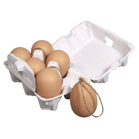24x stuks plastic bruine paas eieren met hangers 6 cm