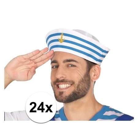 24x White/blue sailor hat for men
