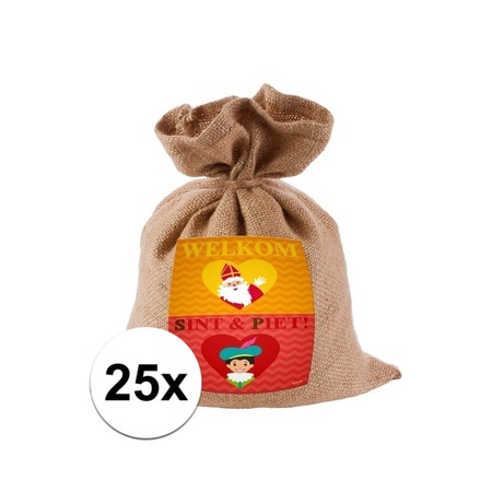 25x Mini jute zak van Sinterklaas en Piet