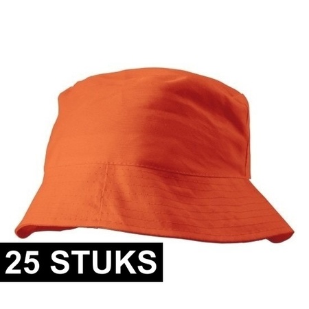 25x Oranje vissershoedjes/zonnehoedjes voor volwassenen