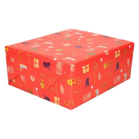 25x Sinterklaas inpakpapier/cadeaupapier print rood 250 x 70 cm