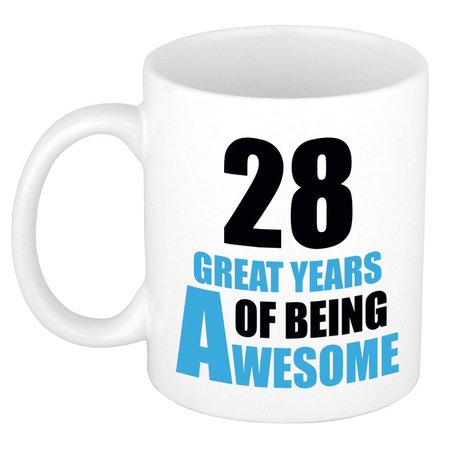 28 great years of being awesome - gift mug white and blue 300 ml