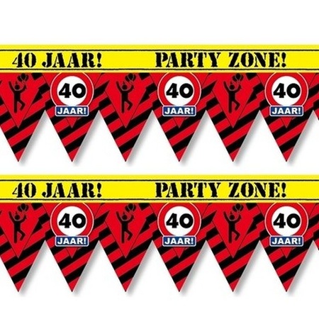 2x 40 years party tape/marker ribbons warning 12 m decoration