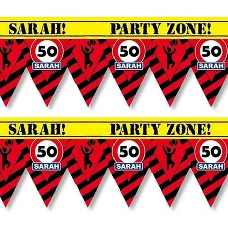 2x 50 Sarah tape/markeerlinten waarschuwing 12 m versiering