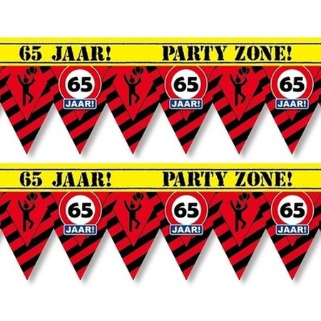 2x 65 years party tape/marker ribbons warning 12 m decoration
